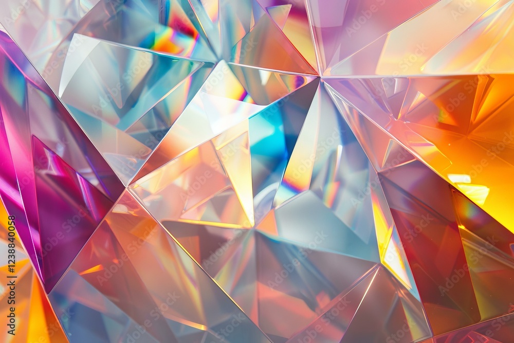 Poster abstract background of geometric shapes with refracting light, creating a colorful and modern design