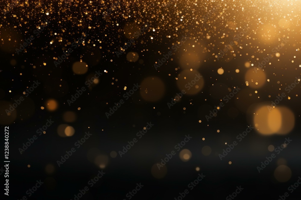 Poster golden particles falling and creating a magical atmosphere with a bokeh effect over a black backgrou