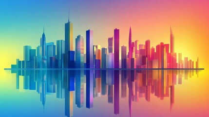 Colorful City Skyline Reflection at Sunset
