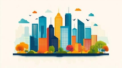 Colorful Autumn City Skyline Illustration