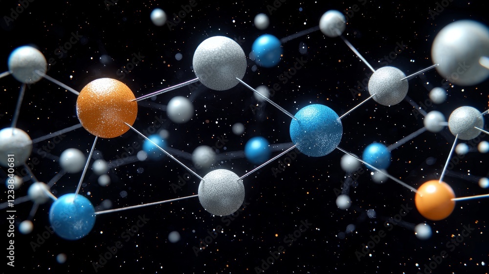 Poster abstract representation of data using colorful molecular structures in space
