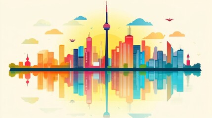 Colorful Toronto City Skyline Illustration