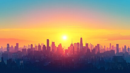 Vibrant City Skyline at Sunset