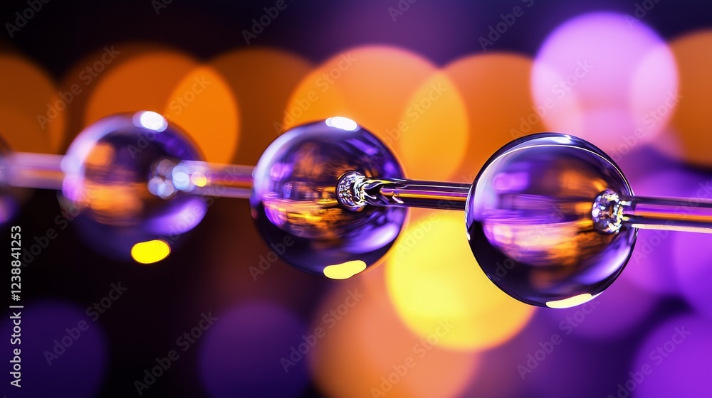 Poster artistic representation of molecular bonding with colorful background bokeh