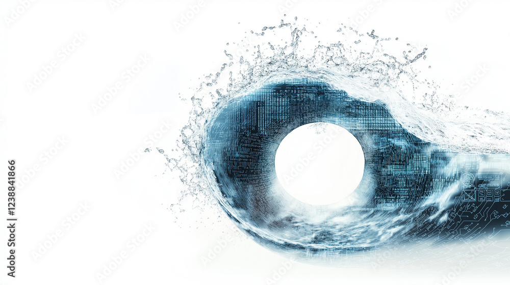 Poster water wave splash circle: a captivating abstract image featuring a frozen moment of a surging wave, 