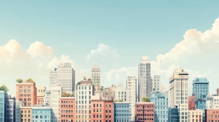 Fototapeta premium Pastel City Skyline Under a Bright Summer Sky