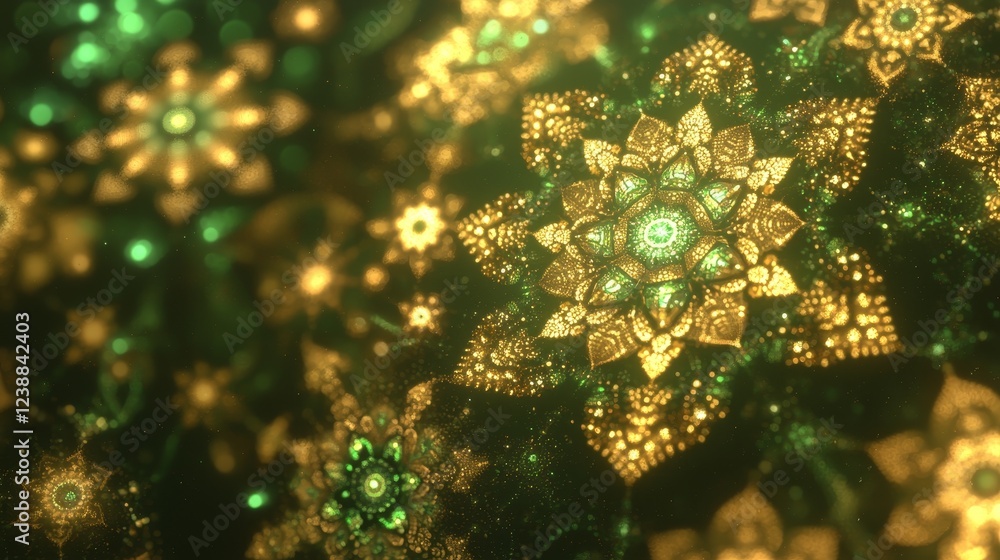 Poster intricate golden floral patterns in a celestial dynamic design