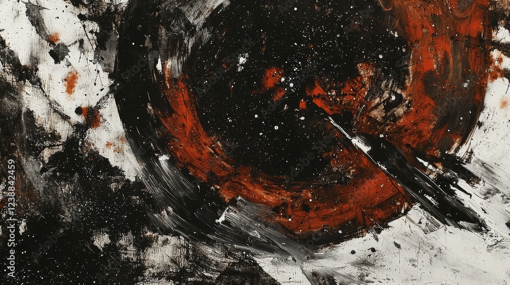 Poster abstract celestial dynamics with striking red and black color contrasts