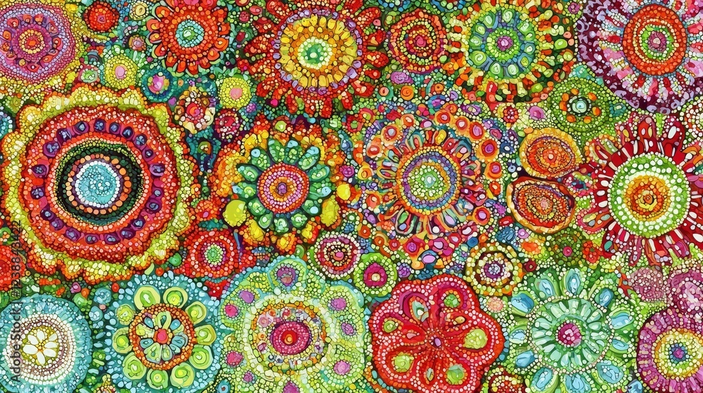 Poster artistic cosmic dance of colorful patterns and circular shapes