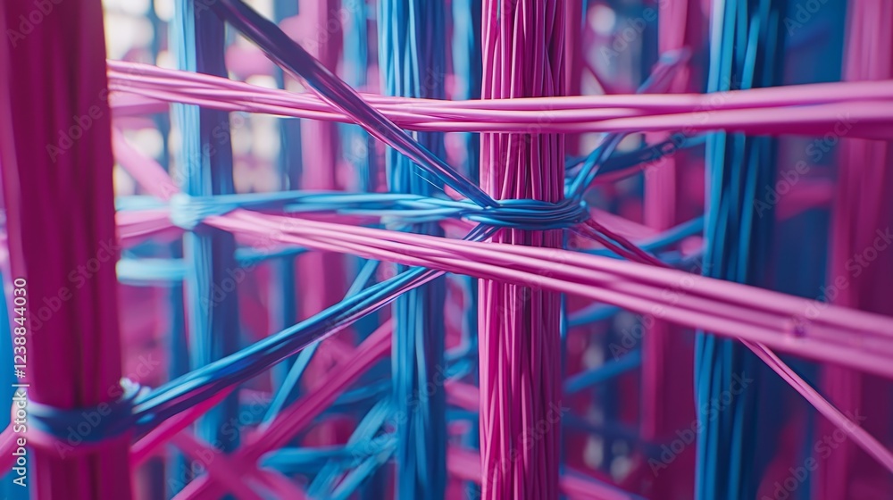 Poster cosmic strings weaving through a digital universe in vibrant colors