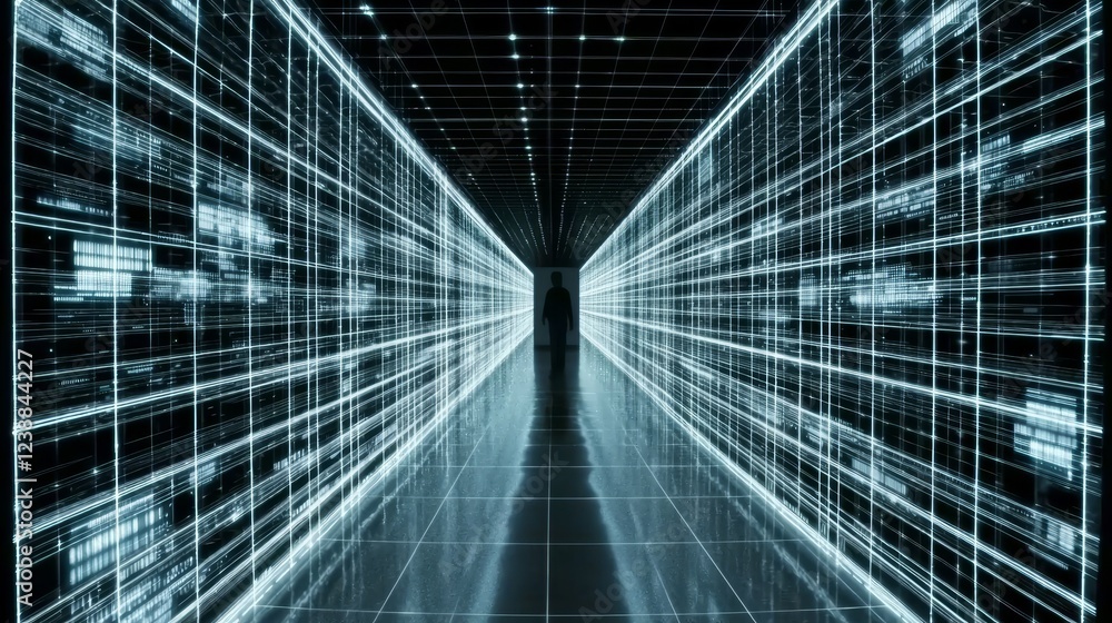 Poster cosmic strings weaving through digital universe in futuristic space