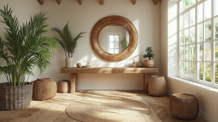 Serene Bohemian Entryway with Natural Light and Greenery