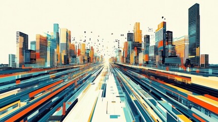 Obraz premium Abstract Cityscape: Vibrant Geometric Urban Landscape