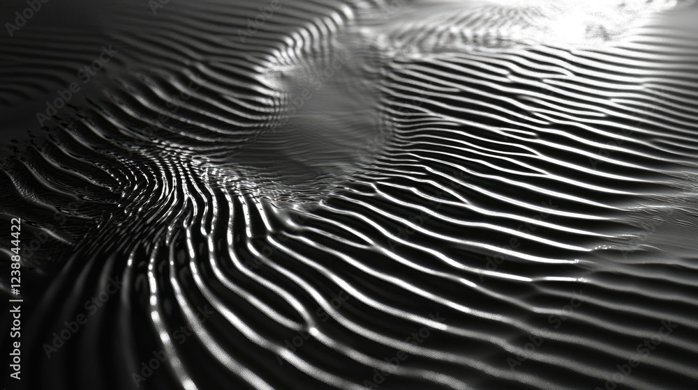Poster delicate ripple lines creating a flowing effect in smooth water, enhanced by the play of light and s