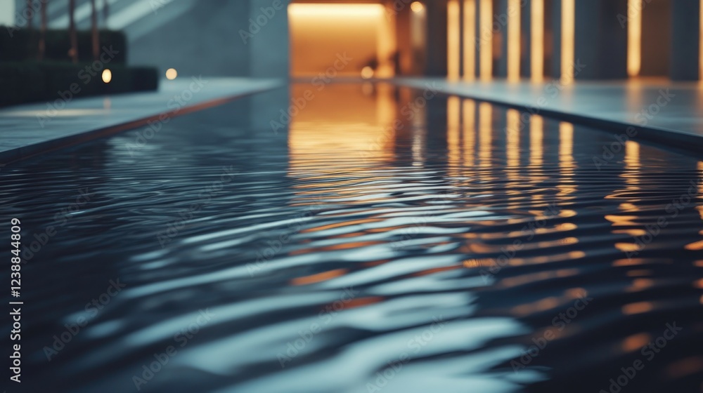 Poster elegant ripple lines flowing across smooth water, with soft light reflections creating a serene and 