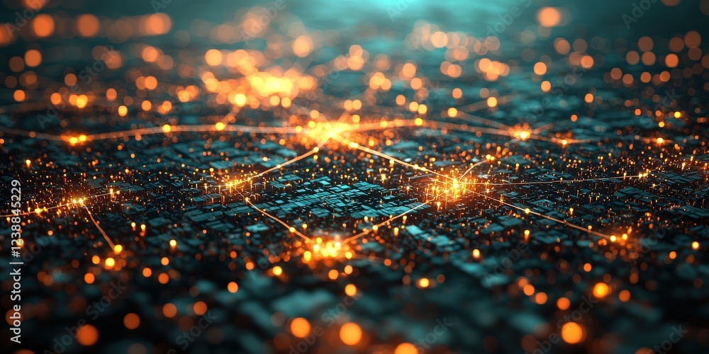 Poster peak energy demand concept. abstract digital network with glowing nodes and connections.