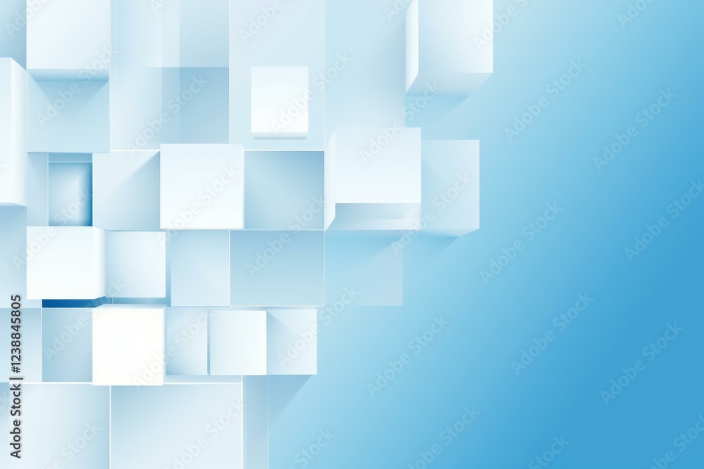 Aufkleber white cubes of different sizes are emerging from a light blue background, creating an abstract and m