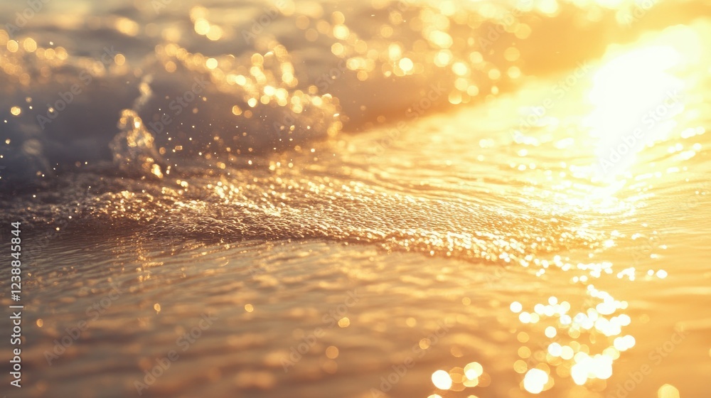 Poster ripple lines on a clear, smooth water surface with sparkling highlights from sunlight, creating a so
