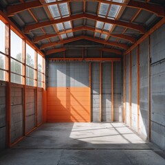 Shed area gray and orange on plain white background