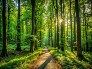 Naklejka premium Forest Path in Nature's Embrace