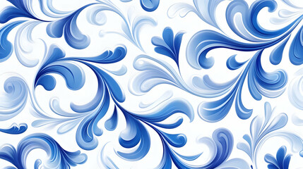 Blue floral pattern, seamless design, white background, textile print