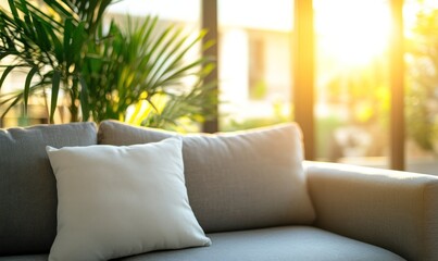 Fototapeta premium Sunlit Serenity: A Relaxing Moment on a Comfortable Sofa
