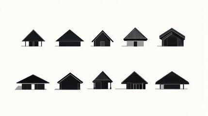 Black house silhouette designs, various styles