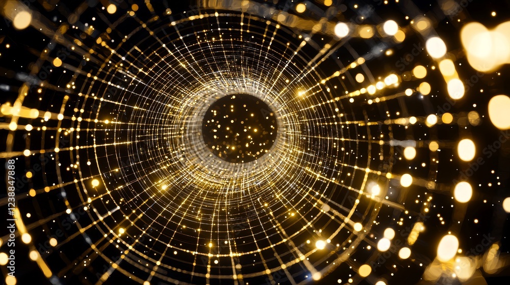 Poster exploring vibrant digital representation of atomic energy in dynamic patterns