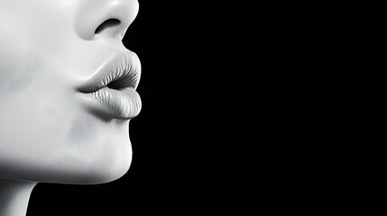 Close-up woman's lips, profile view, black background, beauty concept, cosmetic advertisement