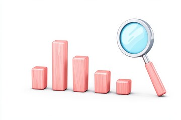 Bar Chart Inspection Icon with Magnifying Glass Highlighting Data Analysis Business Analytics and Financial Reporting for Management and Strategic Decision Making