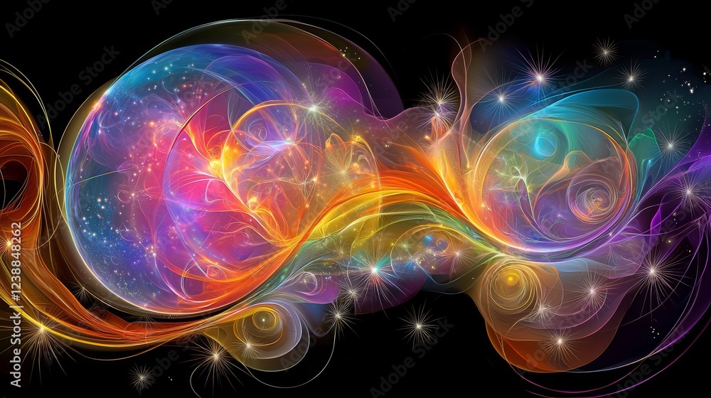 Poster fluidity in space with colorful streamlined abstract swirls and light