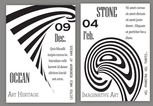 Flyer Template Black White Striped Abstract Round Shape