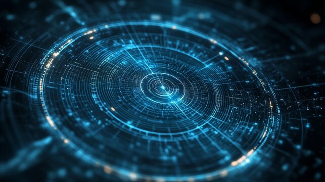 Technology oriented blue circular data interface