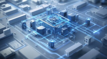 Cloud computing technology enables seamless networking and efficient deployment. Futuristic cityscape with digital connectivity and infrastructure.