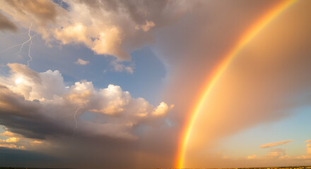 Fototapeta premium blue sky with clouds from above with rainbow ai generated art 