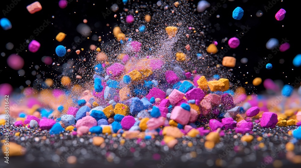Poster dynamic visualization of colorful particles in collision effects