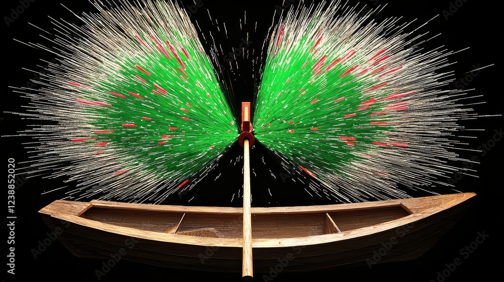 Poster dynamic particle trajectories illustrated with vibrant colors and motion
