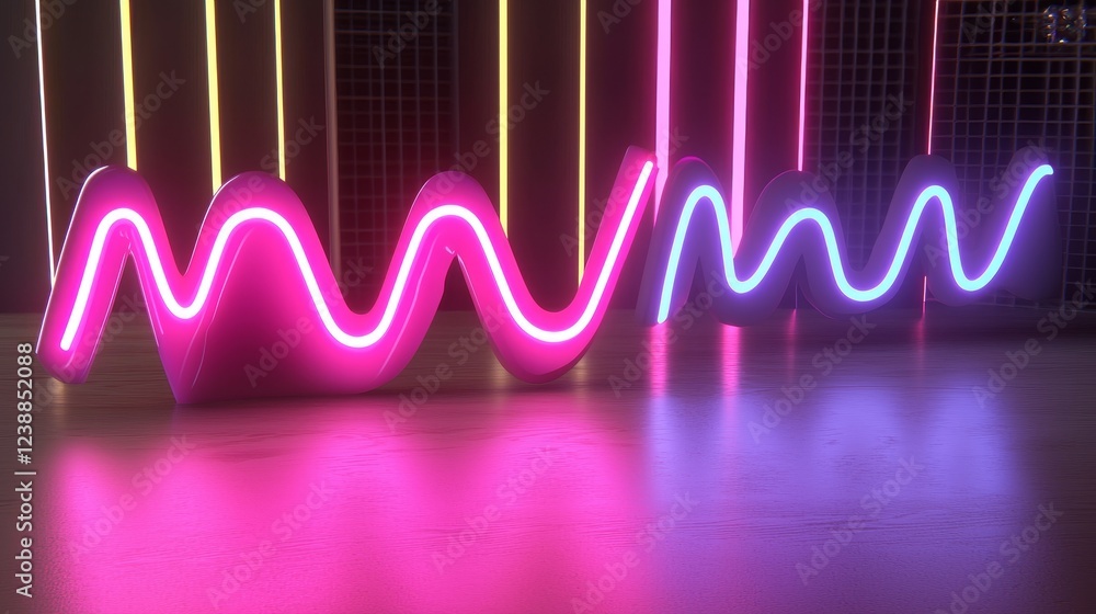 Poster colorful wave functions lighting display in modern abstract design