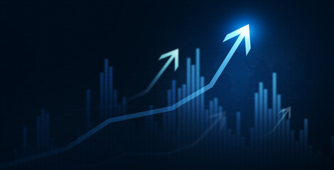 Stock growth graph chart and analysis of financial exchange stock market and economic data business investment.
