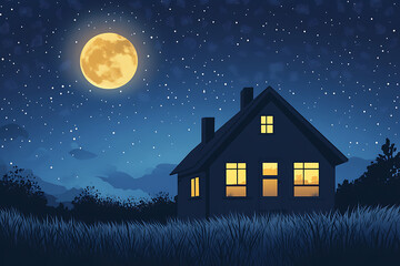 Fototapeta premium house at night, beautiful house building at night, beautiful house at night, magnificent house, beautiful house view at night, 3d rendering