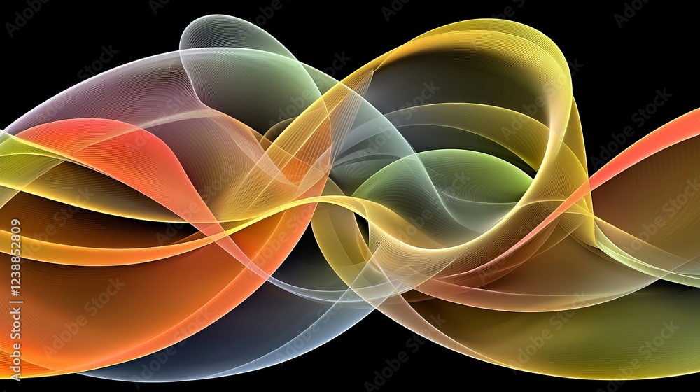 Poster dynamic visualization of quantum field theory with colorful abstract waves