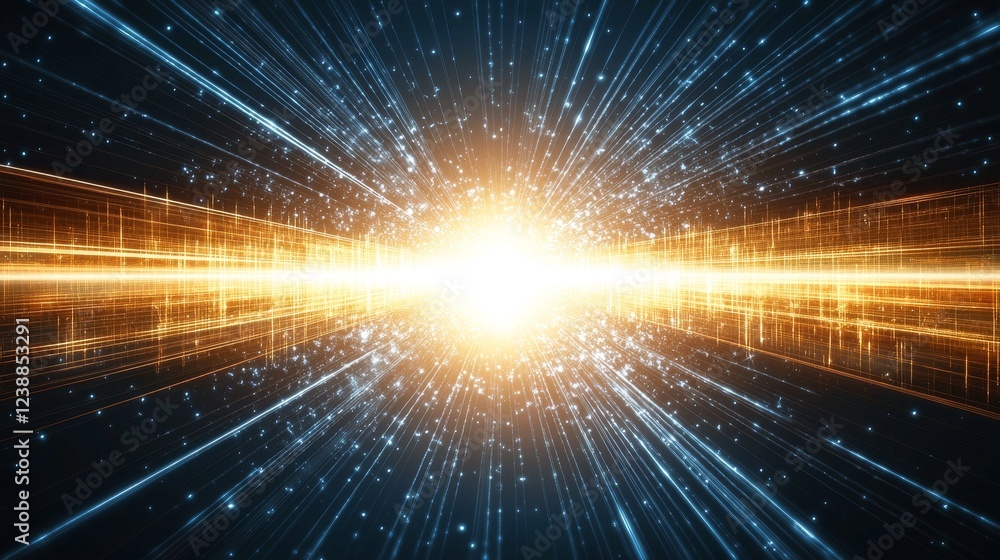 Poster abstract illustration of quantum reality with bright light and dynamic lines