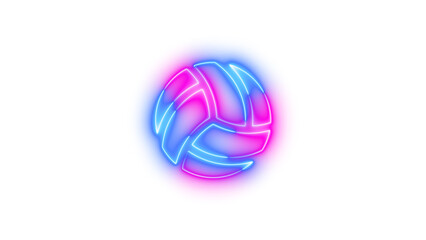 Neon volleyball icon blue pink color glowing with transparent background