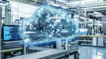 Cloud computing technology enables seamless networking and efficient deployment. Digital cloud technology in a modern industrial setting.