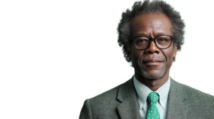 Confident senior businessman posing on transparent background