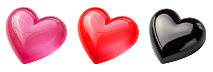 Colorful Heart Shapes in Pink, Red, and Black for Romantic Themes and Design Projects