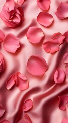 Obraz premium Delicate Pink Rose Petals on Smooth Satin Fabric Background