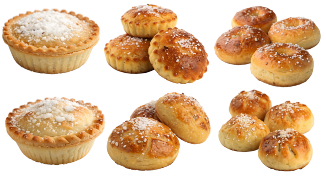 Set of small buns isolated on a transparent background. Food concept.