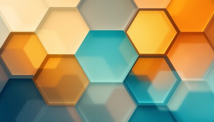 Fototapeta premium Abstract Hexagon Pattern Background in Teal Orange and Beige