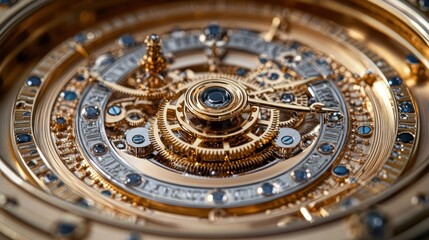 Obraz premium Close-up of intricate gold watch mechanism.